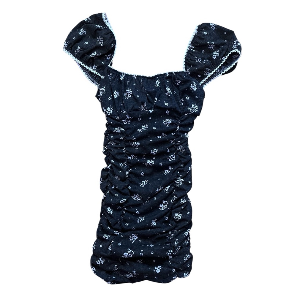 Dark Gray Floral Ruched Dress